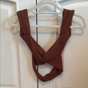 SHEIN Chestnut Ribbed Twist Crop Top